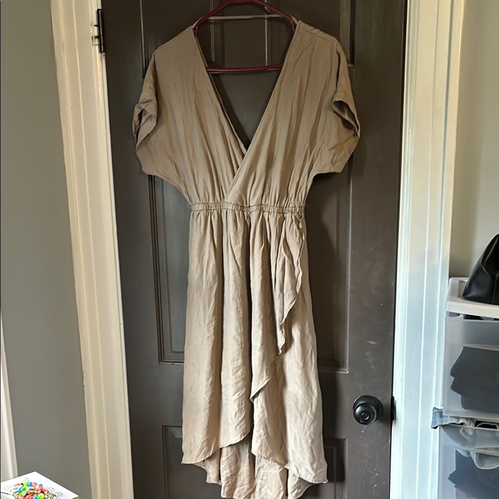 Elegant Tan Wrap Dress